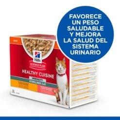 Hill's Science Plan Hill's Adult Sterilised Healthy Cuisine Con Pollo Y Salmón Para Gatos -Productos Para Gatos sp sterilized cat chicken salmon bk28509m bk28648m multipack powerclaim 5